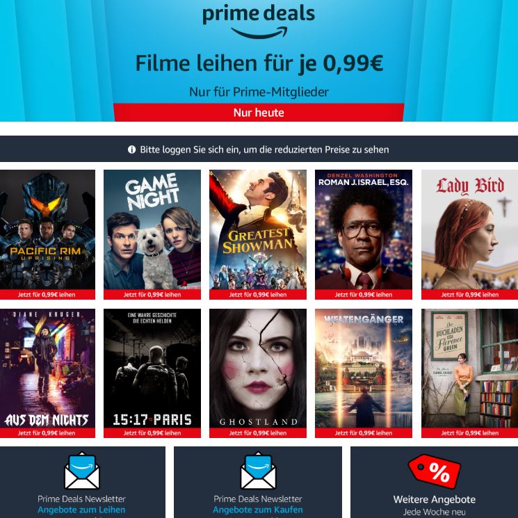 Amazon Prime Freitagskino - 10 Filme in HD für je nur 99 ...