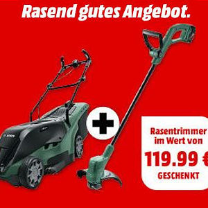 Bosch Bundle Rotak Akku Rasenmaher Gratis Rasentrimmer