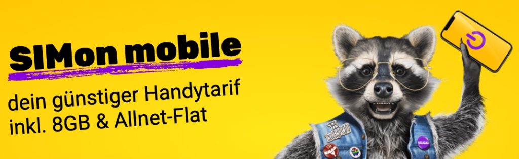 [+6GB extra] SIMon mobile 🦝 8GB Allnet-Flat im Vodafone-Netz (50 Mbit/s