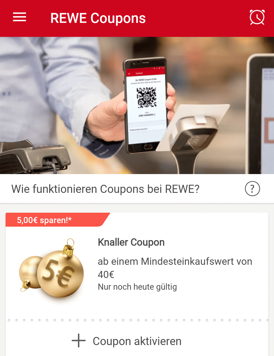 Rewe 5€ Coupon per App (ab 40€ einlösbar) MyTopDeals