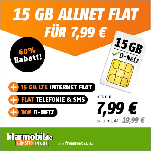 🔥 Vodafone Allnet 7,99€ für LTE (50 Mbit/s) mit 15GB