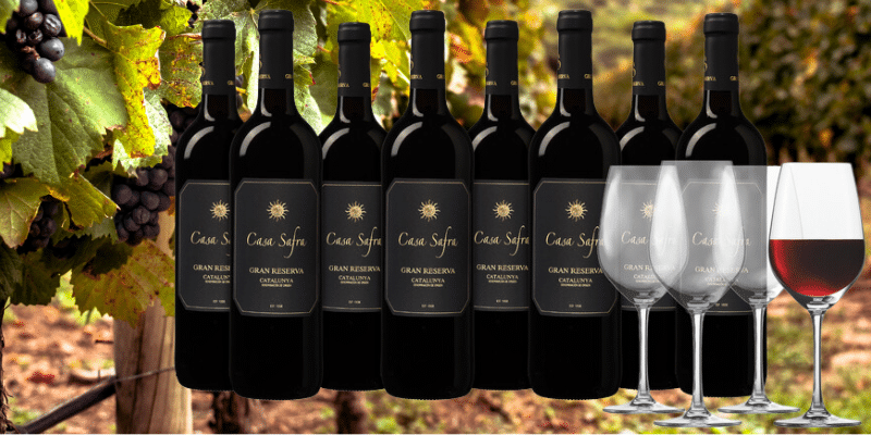 8x Casa Safra Black Label DO Valdepenas Gran Reserva mit 4 Weingläsern