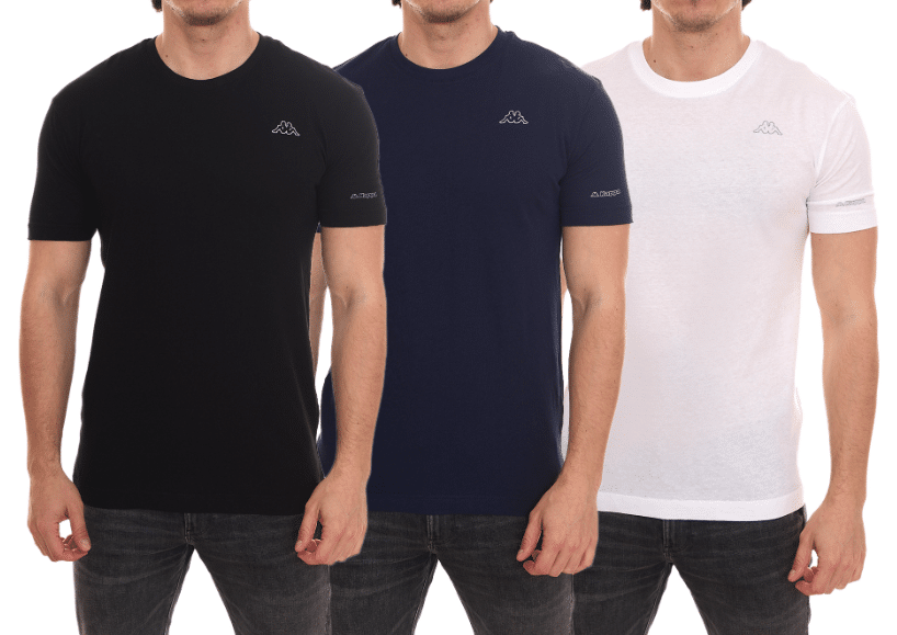 Kappa Herren Baumwoll-Shirt Sparpack Rundhals-Shirt mit kleinem Logo-Patch Kurzarm-Shirt in blau, weiß oder schwarz
