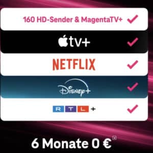 💥 Apple TV+, RTL+ Premium, Disney+, Netflix + TV 🔥 30€ Cashback für Telekom MagentaTV MegaStream eff. 17,50€ pro Monat