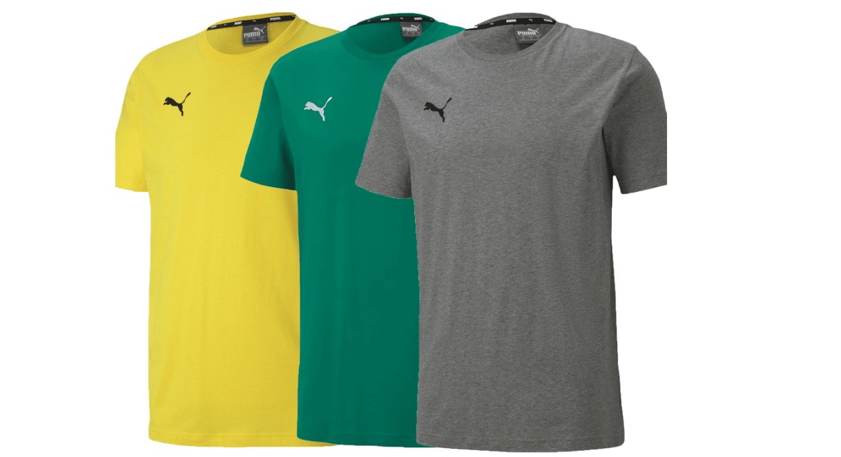 2er Pack PUMA TeamGoal 23 Casual Herren T-Shirt, abgebildet in grau, grün und gelb