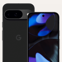 Google Pixel 9 in schwarz von vorn und hinten