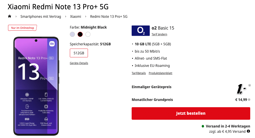 Xiaomi Redmi Note 13 Pro+ 5G im Tarif bei MediaMarkt