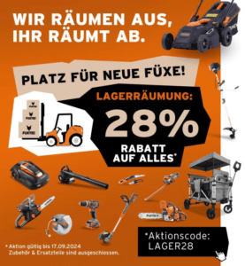 🦊 Fuxtec Lagerräumung: 28% auf alles! 🏡 (Mähroboter, Kettensägen, Laubbläser, etc...)