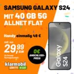 Endet! 🔥 [Vodafone + 5G] Samsung Galaxy S24 für 49,99€ + Klarmobil Allnet mit 40GB 5G für 29,99€ mtl. (keine AG!)