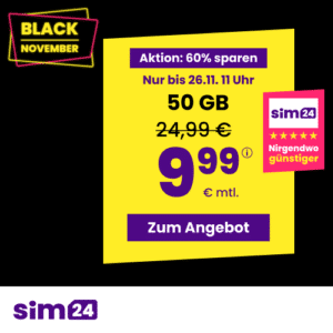 [TOP] sim24📲 im 1&1 Netz (ohne Laufzeit) | z.B. 10GB für 4,99€ mtl. | 50GB für 9,99€ mtl. & mehr