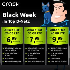 Black Week Deals 🧨 20GB Crash Vodafone Allnet-Flat für 6,99€ mtl. | 0,00€ Anschlussgebühr!