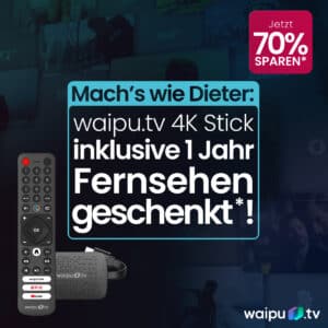 TOP 🔥 waipu.tv 4K Stick + 12 Monate Perfect Plus I Über 290 Sender (280 in HD) I 150h Aufnahme I 4 Streams