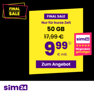 [TOP] sim24📲 im 1&1 Netz (ohne Laufzeit) | z.B. 10GB für 4,99€ mtl. | 50GB für 9,99€ mtl. & mehr