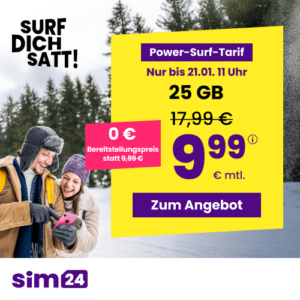 [TOP] sim24📲 im 1&1 Netz (ohne Laufzeit) | z.B. 25GB für 9,99€ mtl. | 50GB für 14,99€ mtl. & mehr