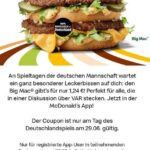 Zum Deutschlandspiel am 29.06.2024 den Big Mac für 1,24 € in der McDonald’s App