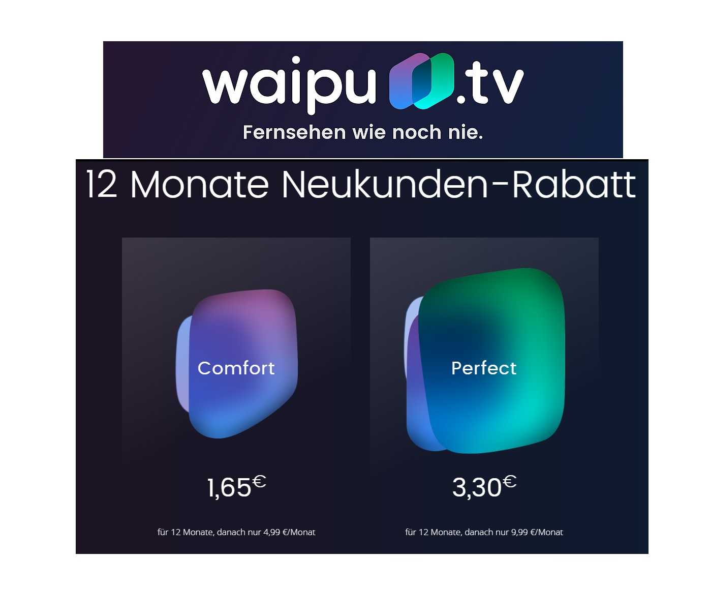 Waipu.tv: 12 Monate Perfekt-Paket für Neukunden) nur - (für MyTopDeals 3,30€