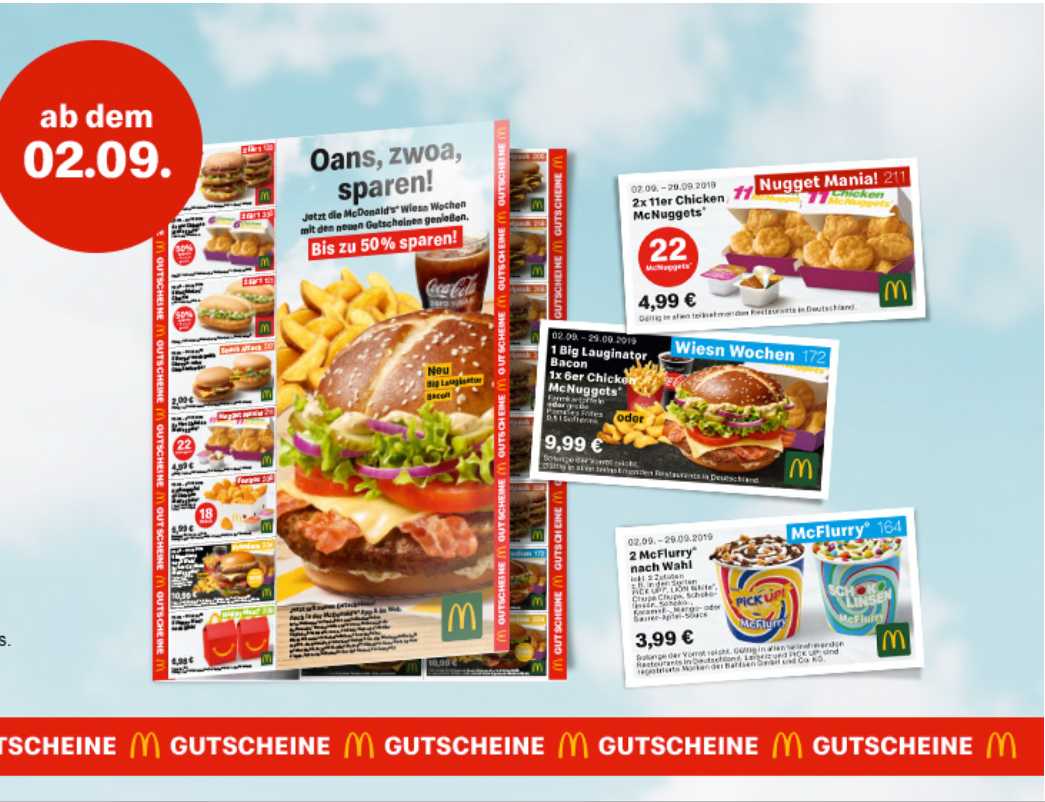 Neue McDonalds Gutscheine vom 02.09. - 29.09. - MyTopDeals